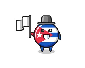 Cartoon character of cuba flag badge holding a flag