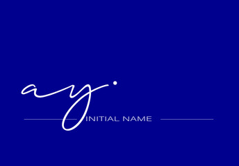 Stylish and elegant signature of letter AY with dark blue background logo for company name or initial 
