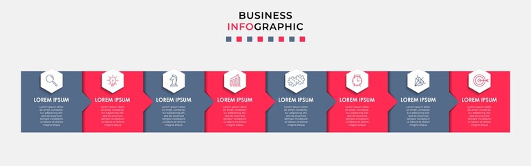 Vector Infographic design business template with icons and 8 options or steps. Can be used for process diagram, presentations, workflow layout, banner, flow chart, info graph