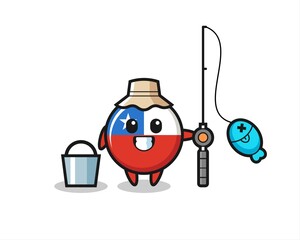 Mascot character of chile flag badge as a fisherman
