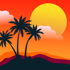 Fototapeta na wymiar Flat Beach sunset background Vector template