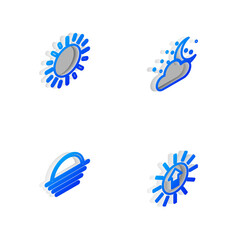 Set Isometric line Cloud with moon and stars, Sun, Sunset and icon. Vector