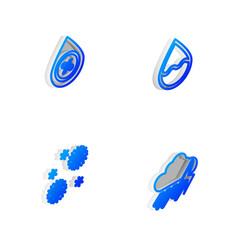 Set Isometric line Water drop, percentage, Snow and Cloud with rain and lightning icon. Vector