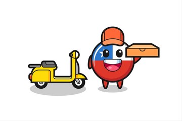 Character Illustration of chile flag badge as a pizza deliveryman