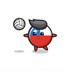 Character cartoon of chile flag badge is playing volleyball