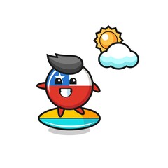 Illustration of chile flag badge cartoon do surfing on the beach