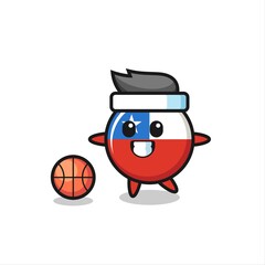 Illustration of chile flag badge cartoon is playing basketball