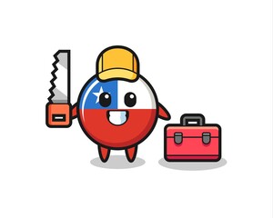 Illustration of chile flag badge character as a woodworker