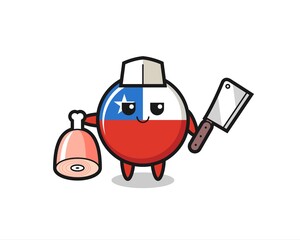 Illustration of chile flag badge character as a butcher