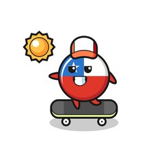 Fototapeta premium chile flag badge character illustration ride a skateboard