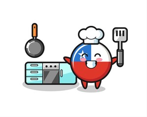 chile flag badge character illustration as a chef is cooking