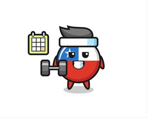 chile flag badge mascot cartoon doing fitness with dumbbell