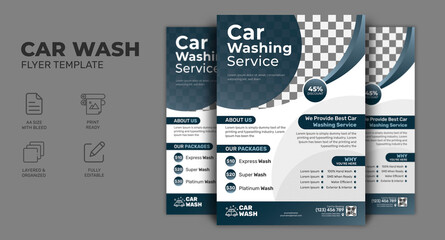 Car Wash Flyer Design in Template. Cleaning Service Leaflet Design. Car Business Promotion Poster.