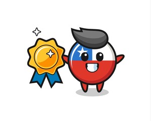chile flag badge mascot illustration holding a golden badge
