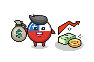 chile flag badge illustration cartoon holding money sack