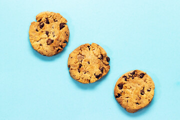  Chocolate Chip Cookies isolated on blue background