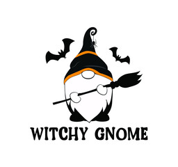 Witchy Gnome. Halloween Design. Lettering Illustration.