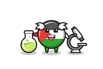 Mascot character of palestine flag badge as a scientist