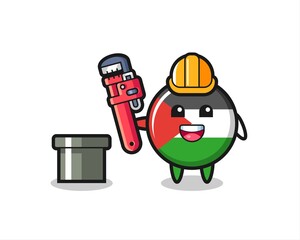 Character Illustration of palestine flag badge as a plumber