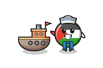 Character mascot of palestine flag badge as a sailor man