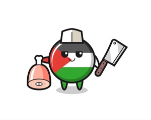 Illustration of palestine flag badge character as a butcher