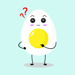 Vector illustration of egg character with cute curious expression, aderable easter egg isolated on white background, simple minimal style, boiled egg for mascot collection, emoticon
