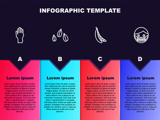 Set line Hand with psoriasis or eczema, Sesame seeds, Kidney beans and Face in protective mask. Business infographic template. Vector
