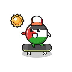 Fototapeta premium palestine flag badge character illustration ride a skateboard