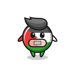 Fototapeta premium Cartoon Illustration of palestine flag badge with tape on mouth