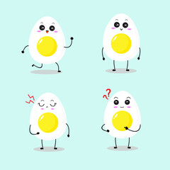 Vector illustration of egg character with various cute expression, easter egg isolated on white background, simple minimal style, boiled egg for mascot collection, emoticon