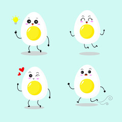 Vector illustration of egg character with various cute expression, adorable easter egg isolated on white background, simple minimal style, boiled egg for mascot collection, emoticon