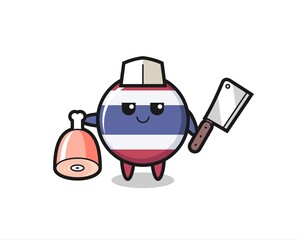 Illustration of thailand flag badge character as a butcher