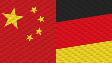 Germany and China Flags Together Fabric Texture Illustration Background