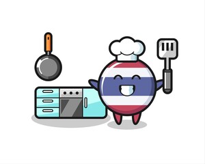 thailand flag badge character illustration as a chef is cooking