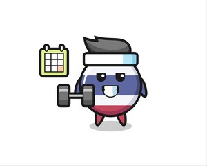 thailand flag badge mascot cartoon doing fitness with dumbbell