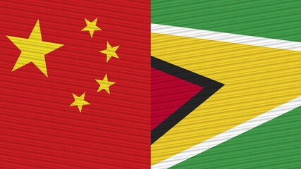 Guyana and China Flags Together Fabric Texture Illustration Background