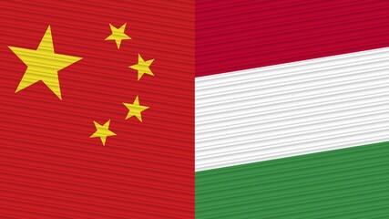 Hungary and China Flags Together Fabric Texture Illustration Background