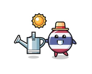 Cartoon character of thailand flag badge holding watering can