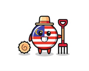Mascot character of malaysia flag badge as a farmer