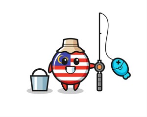 Mascot character of malaysia flag badge as a fisherman