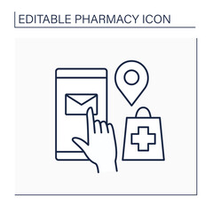Fototapeta na wymiar Mail order line icon. Ordering medication by post. Drug delivery. Online shopping. Pharmacy concept. Isolated vector illustration. Editable stroke
