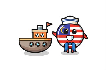 Character mascot of malaysia flag badge as a sailor man
