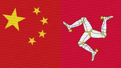 Isle Of Man and China Flags Together Fabric Texture Illustration Background