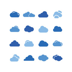 Set of blue cloud symbols.Vector illustration.