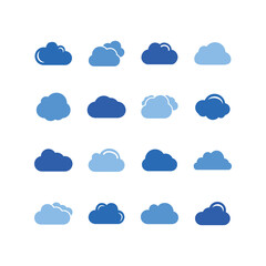 Set of blue cloud symbols.