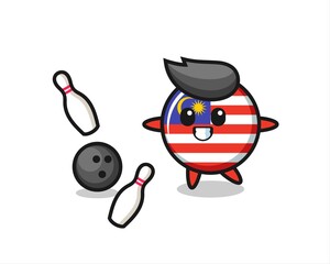 Character cartoon of malaysia flag badge is playing bowling
