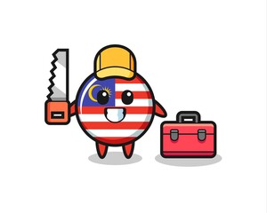 Fototapeta premium Illustration of malaysia flag badge character as a woodworker