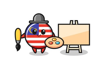Illustration of malaysia flag badge mascot as a painter