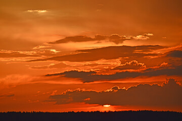 Red sunset with clouds in the evening