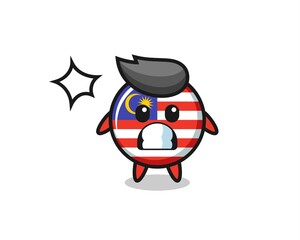 malaysia flag badge character cartoon with shocked gesture